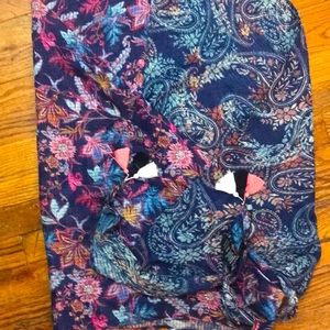 Laundry Shelli Segal Sheer Shadow Stripe Floral Paisley Mixed Fabric Navy Scarf